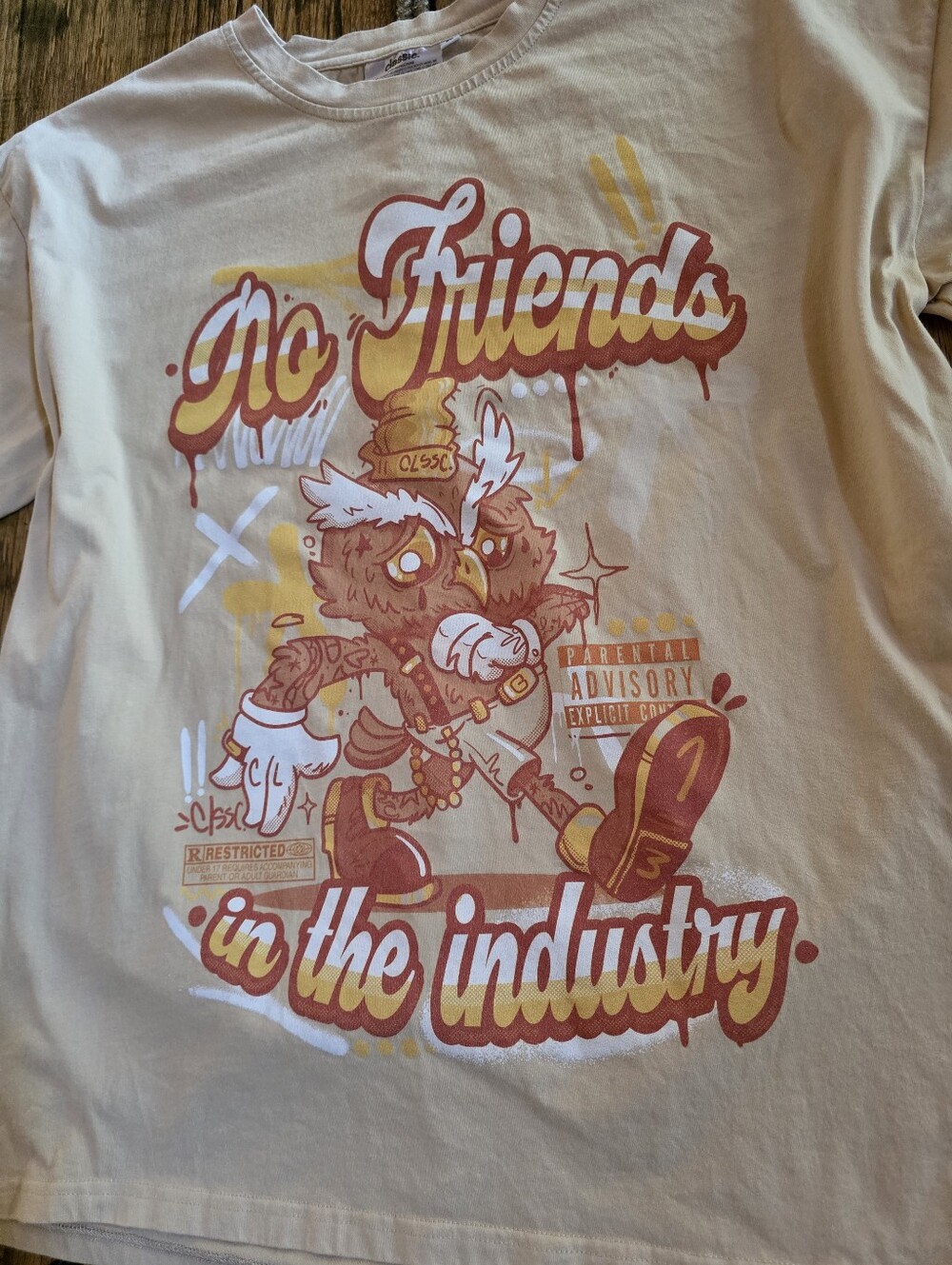Graphic 'No Friends in the Industry' Beige Tee Classic Brand Street Wear Mens XL